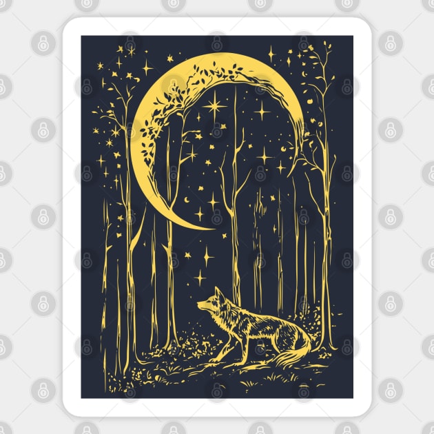 Mystical Wolf Howling at the Crescent Moon – Spirit of the Night Sticker by TuncGK